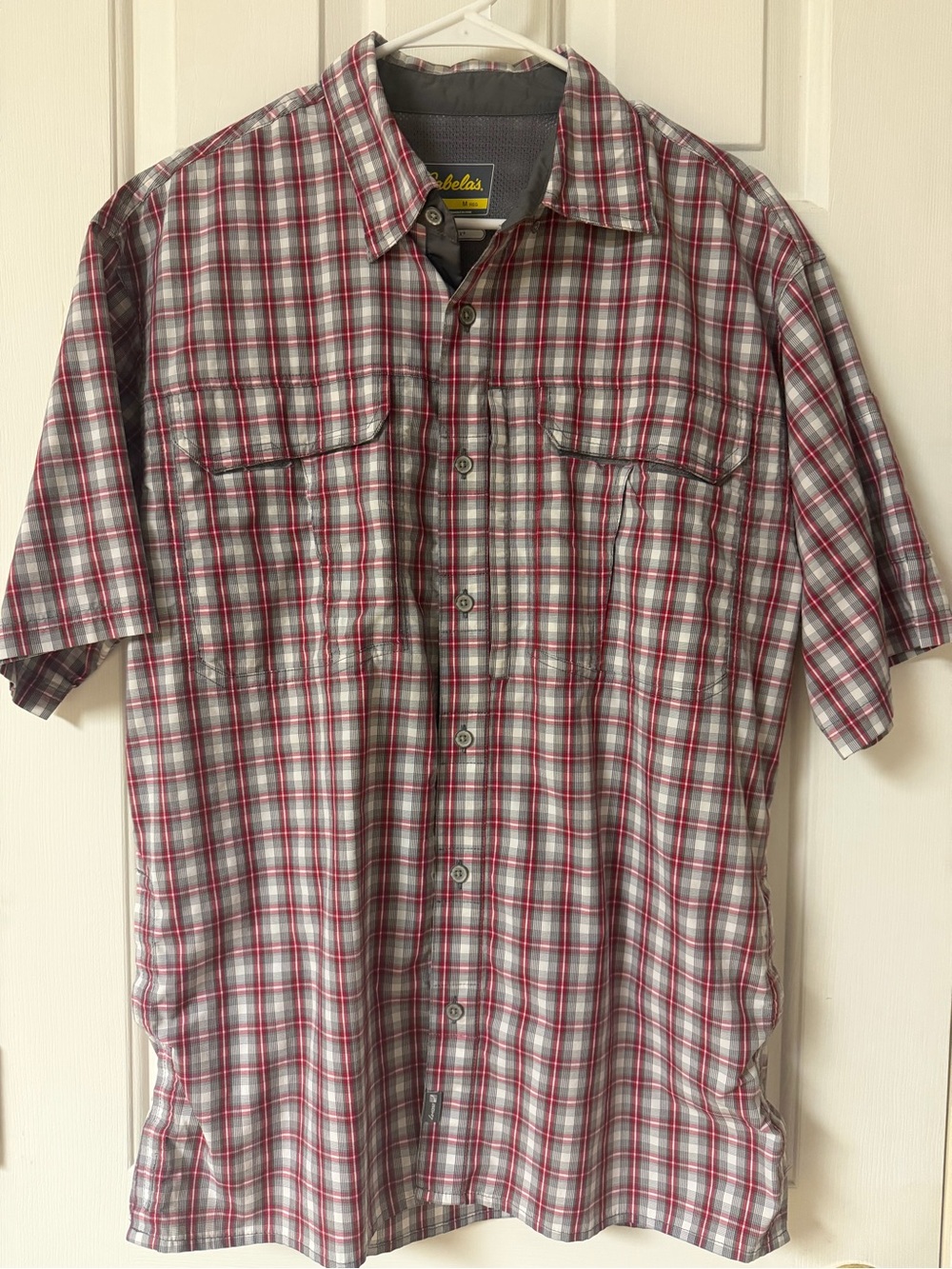 Cabela's Men's Short Sleeve Plaid Button-Down Shirt in Gray and Red